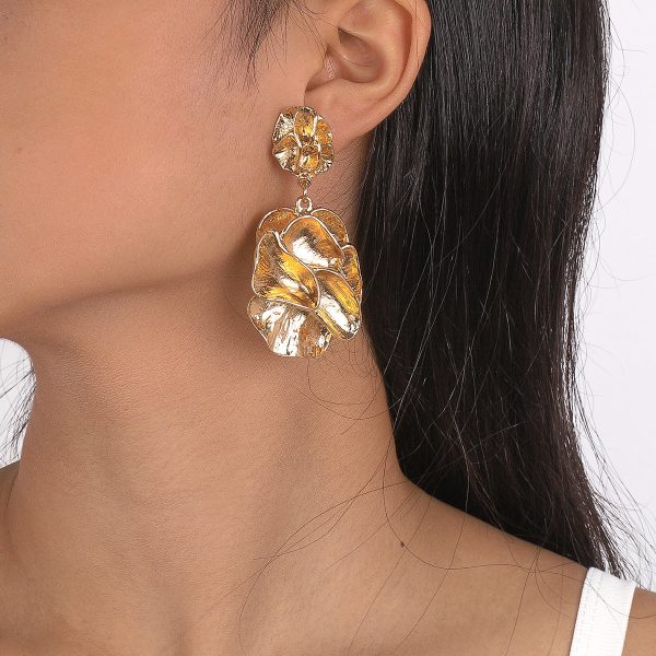 18K Gold-Plated Flower Blossom Drop Earrings on Sale