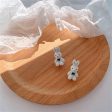 White Gabardine & Silver-Plated Rabbit Stud Earrings Cheap