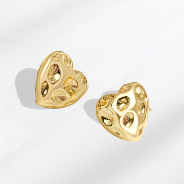 18K Gold-Plated Textured Heart Stud Earrings Cheap