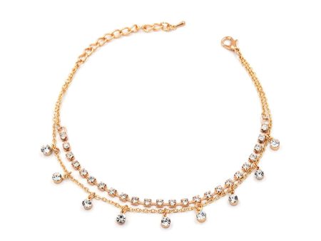 18K Gold-Plated & White Cubic Zirconia Anklet For Sale