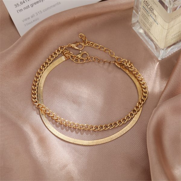 18K Gold-Plated Herringbone Chain Anklet & Curb Chain Anklet For Discount