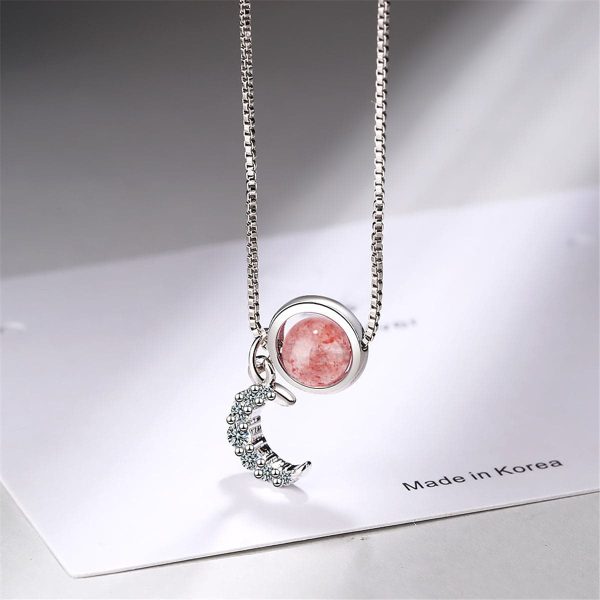 Strawberry Pink Crystal & Cubic Zirconia Star Ring Pendant Necklace Cheap