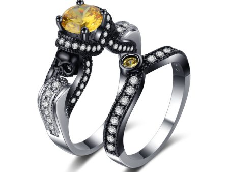 Yellow Crystal & Cubic Zirconia Skull Ring Set Supply