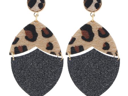 Black Leopard Gabardine Patchwork Drop Earrings Online Sale