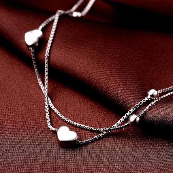 Sterling Silver Layered Heart Charm Anklet Online now