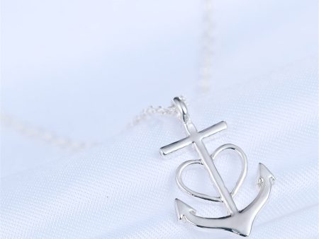 Silver-Plated Heart Anchor Pendant Necklace Cheap