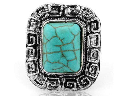 Turquoise & Silver-Plated Emerald-Cut Ring on Sale