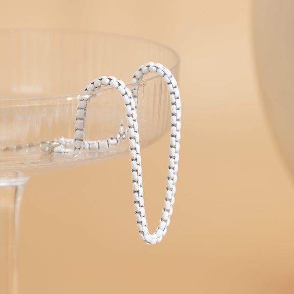 White Enamel & Silver-Plated Box Chain Anklet Fashion