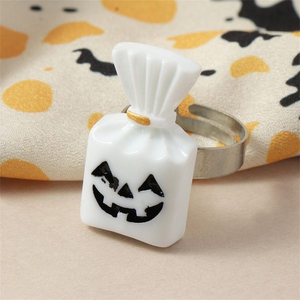 White & Silver-Plated Pumpkin Candy Adjustable Ring on Sale