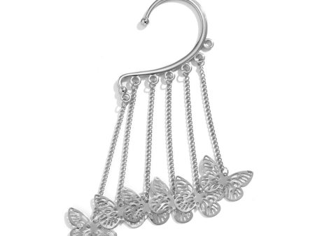 Silver-Plated Butterfly Tassel Ear Cuff on Sale