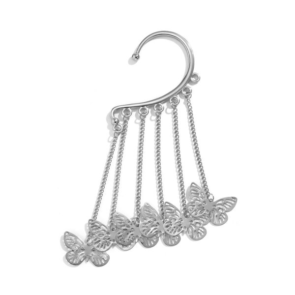 Silver-Plated Butterfly Tassel Ear Cuff on Sale