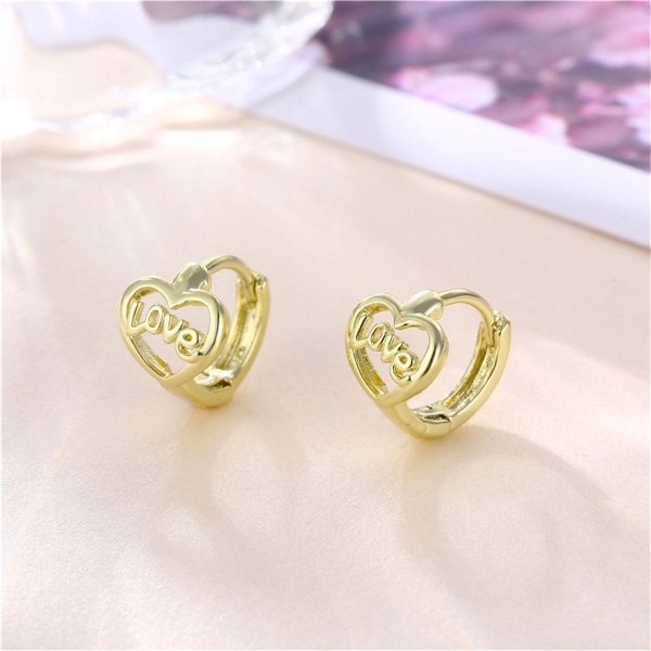 18K Gold-Plated Heart  Love  Huggie Earrings Fashion