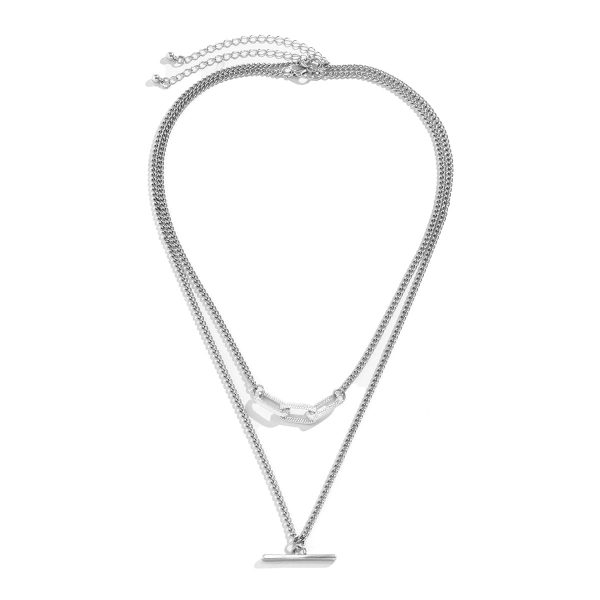 Silver-Plated Bar Layered Pendant Necklace Fashion