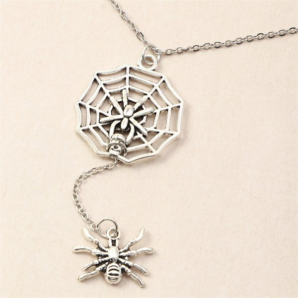 Silver-Plated Spider & Web Drop Necklace on Sale