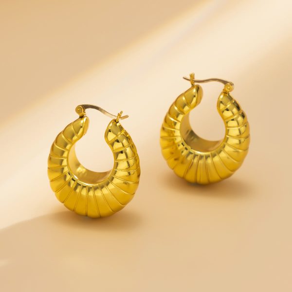 18K Gold-Plated Ribbed U-Shape Drop Earrings For Cheap