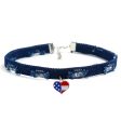 Blue & Silver-Plated American Flag Heart Choker Necklace Fashion