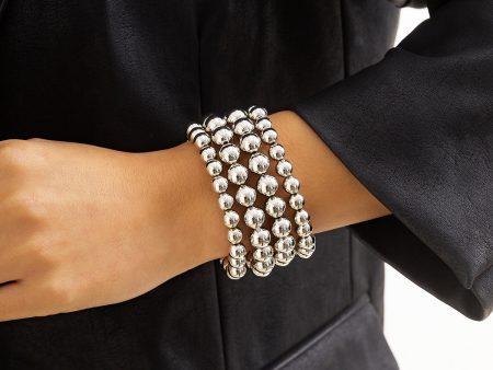 Silver-Plated Layered Bead Stretch Bracelet Cheap