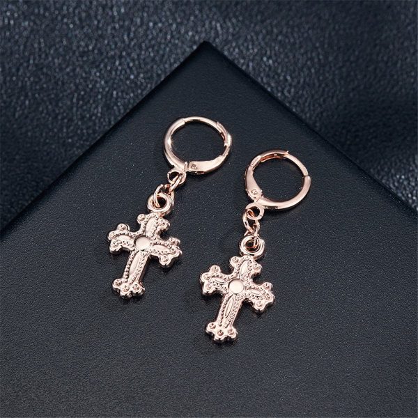 18K Rose Gold-Plated Cross Drop Earrings Online Sale