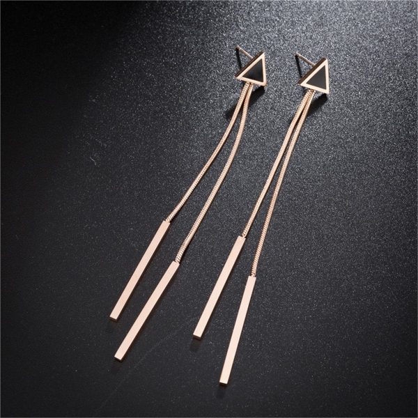 18K Rose Gold-Plated & Black Triangle & Tassel Drop Earrings Hot on Sale