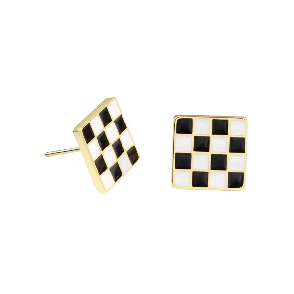 Black & White Plaid Square Stud Earrings Sale