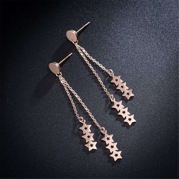 18K Rose Gold-Plated Linking Star Tassel Drop Earrings For Discount