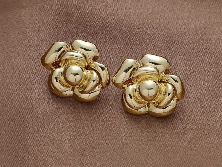 18K Gold-Plated Flower Stud Earrings For Discount