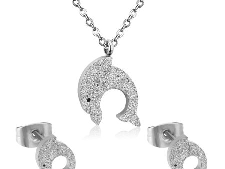 Silver-Plated Frosted Dolphin Stud Earrings & Pendant Necklace on Sale