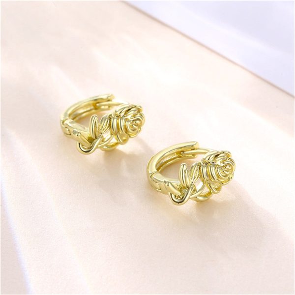 18K Gold-Plated Rose Huggie Earrings Supply