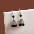 Black Acrylic & Silver-Plated Boho Tassel Drop Earrings Supply