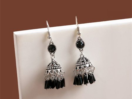 Black Acrylic & Silver-Plated Boho Tassel Drop Earrings Supply