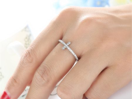 White Cubic Zirconia Cross Ring Online now