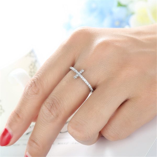 White Cubic Zirconia Cross Ring Online now