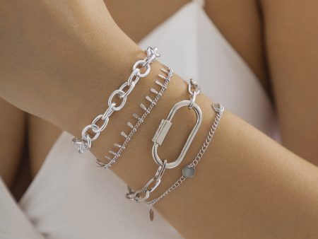 Silver-Plated Oval Charm Bracelet Set Supply