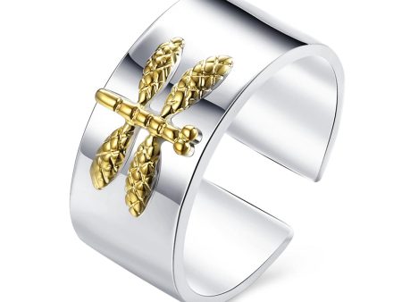 Silver-Plated & 18K Gold-Plated Dragonfly Open Ring For Sale