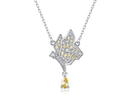 Yellow Crystal & Silver-Plated Butterfly Pendant Necklace Online Sale