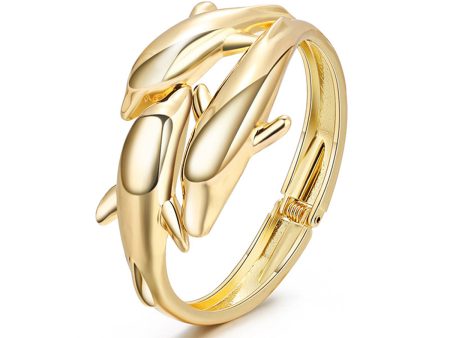 18K Gold-Plated Tri-Dolphin Bypass Bangle Discount