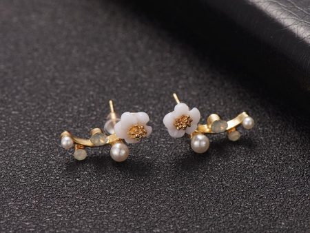 Shell & Pearl 18k Gold-Plated Flower Ear Climbers Online