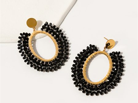 Black Acrylic & 18K Gold-Plated Bead-Detail Oval Drop Earrings Online Sale