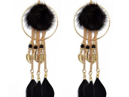 18K Gold-Plated Feather & Pompon Leaves Dangle Earring Cheap