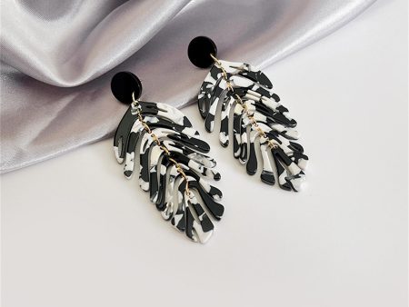 Black & White Speckled Leaf Drop Earrings on Sale