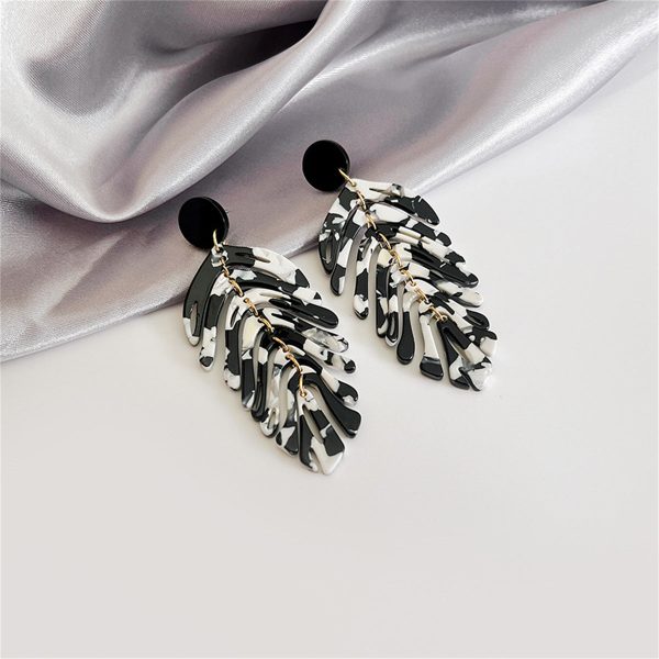 Black & White Speckled Leaf Drop Earrings on Sale