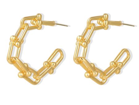 18K Gold-Plated Studded Paperclip Hoop Earrings Sale