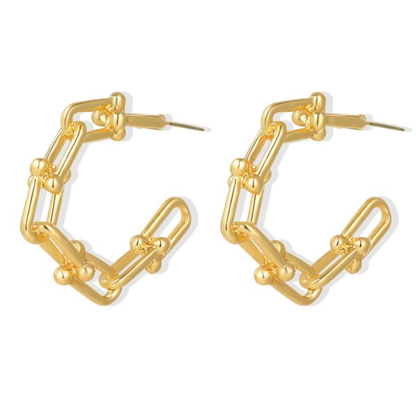 18K Gold-Plated Studded Paperclip Hoop Earrings Sale