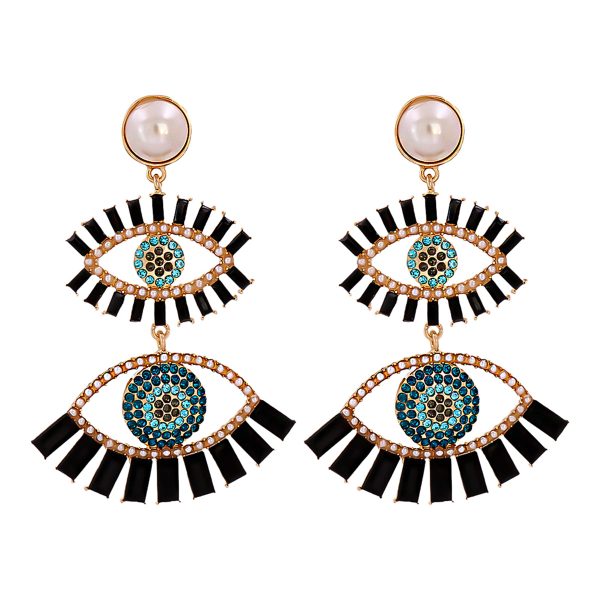 Black Crystal & Cubic Zirconia Evil Eye Drop Earrings Supply