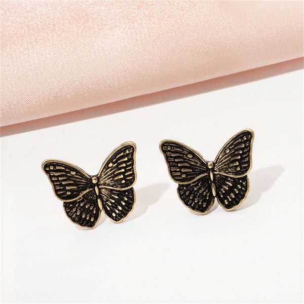 18K Gold-Plated Oxidized Butterfly Stud Earring Supply