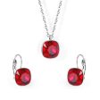 Red Crystal & Silver-Plated Square Leverback Earrings & Pendant Necklace Online Sale