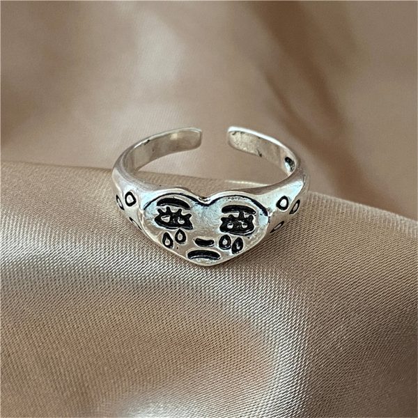 Silver-Plated Crying Heart Open Band Ring on Sale