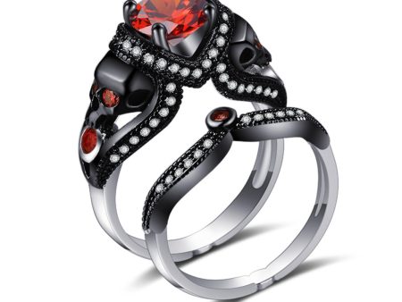 Red Crystal & Cubic Zirconia Skull Ring Set Fashion