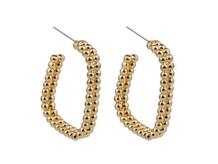 18K Gold-Plated Beaded Open Rectangle Hoop Earrings Online now