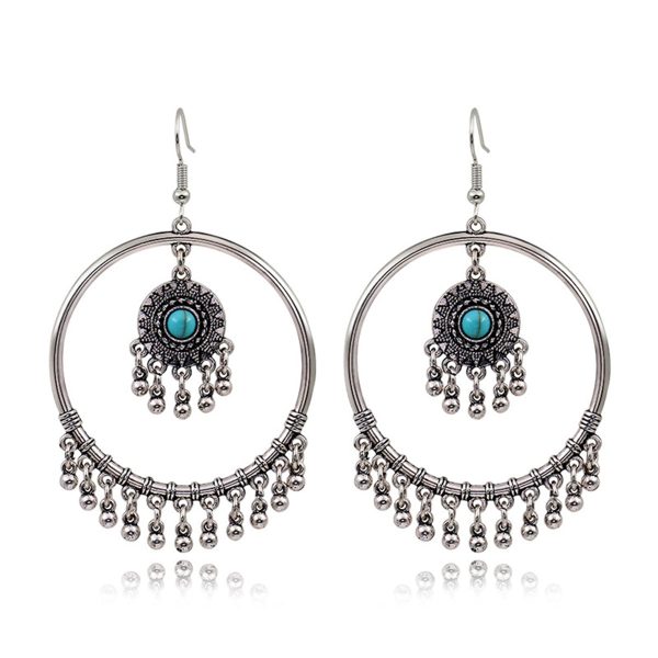 Turquoise & Silver-Plated Tassel Drop Earrings Fashion